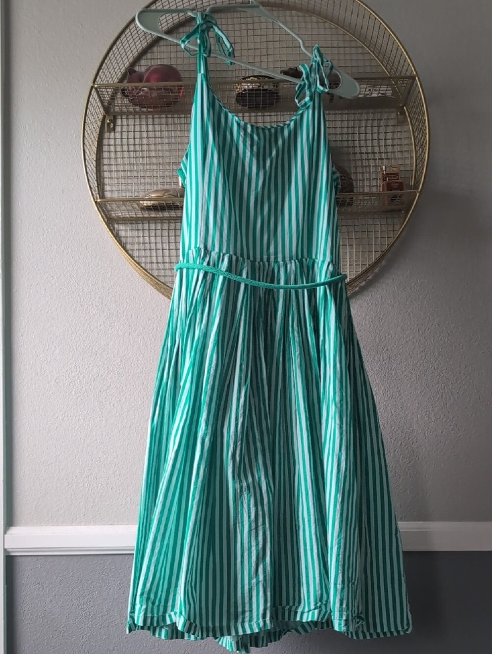 Unique Vintage Women's Hamilton Green Stripe Summer Dress with Buttons, XL - Picture 5 of 7